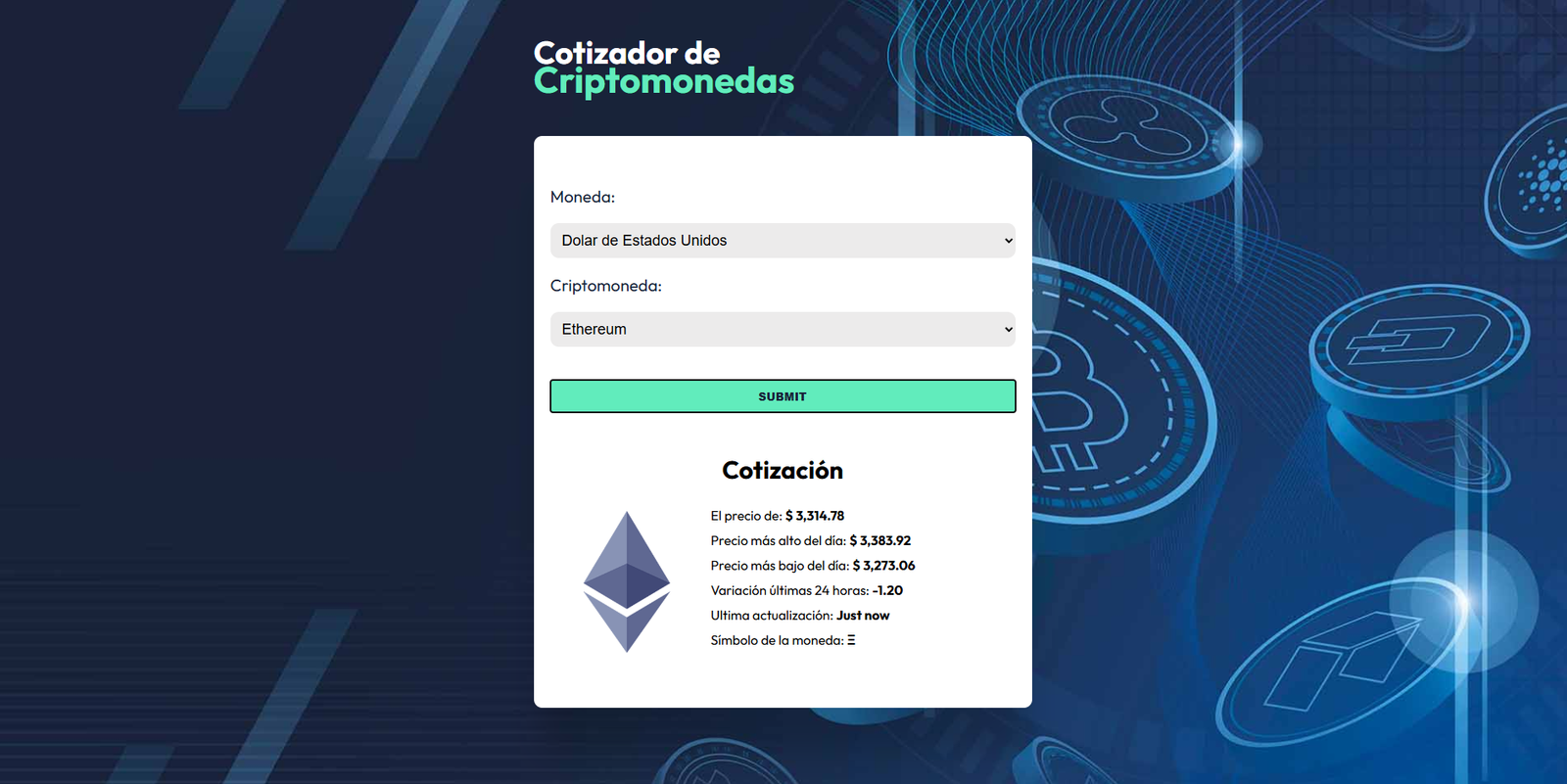 Cotizador de criptomonedas